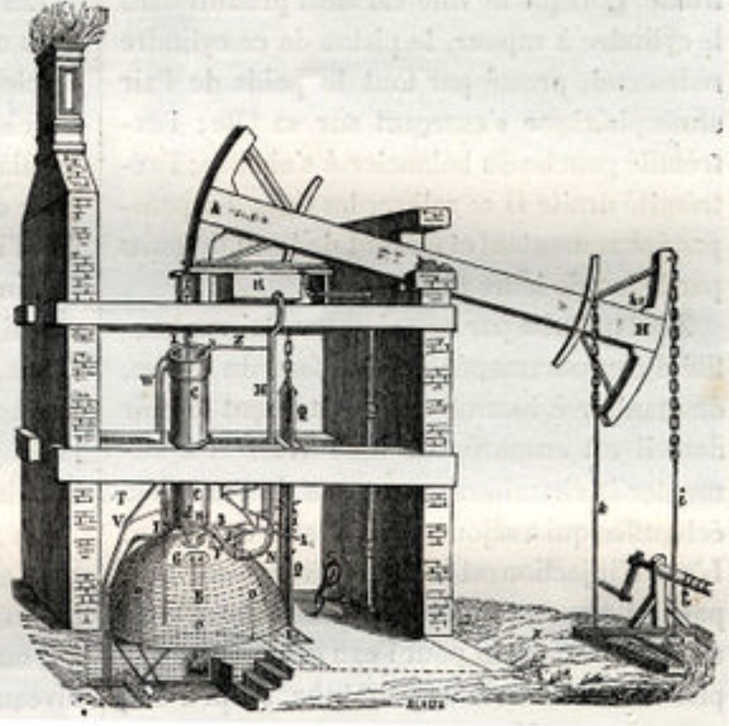 The Thomas Newcomen steam engine used for pumping water out of tin mines and coal mines