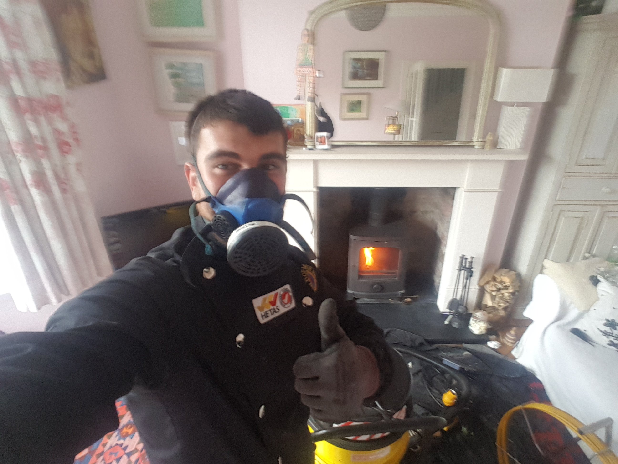 Thorough chimney sweep and service of a Scan Anderson 4/5 multifuel stove by Danny Hodgson of Hodgsons Chimney Sweeps Exeter 